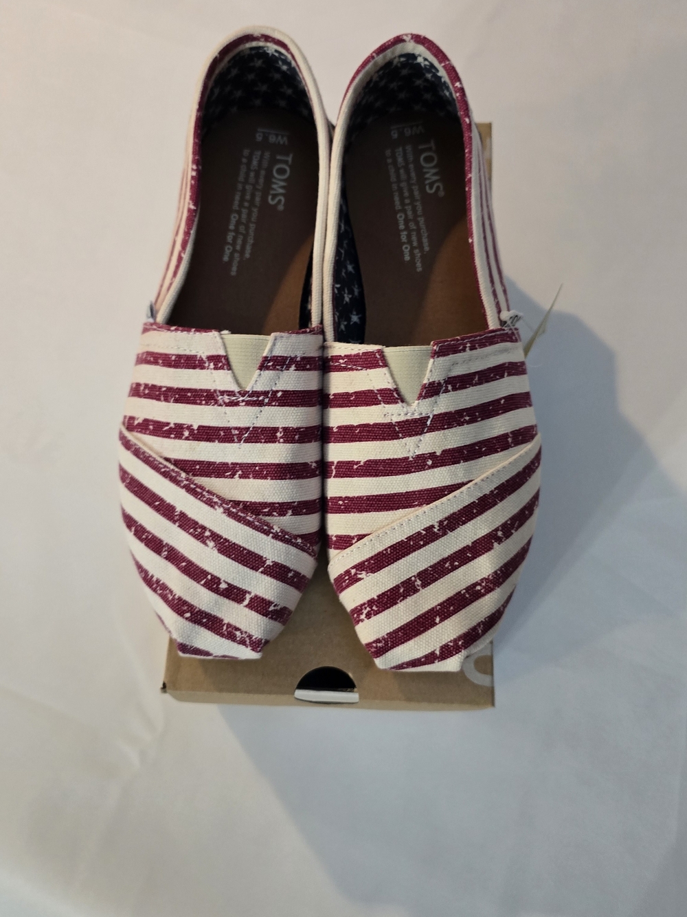 Toms Women's Burgundy and White Striped Canvas Slip-Ons